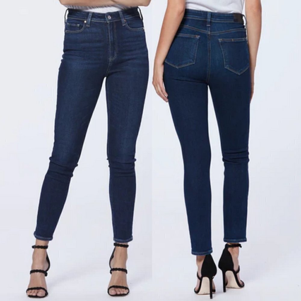 Paige Margot Skinny Jeans Denim High Rise Skinny Leg Dark Blue Wash 24
